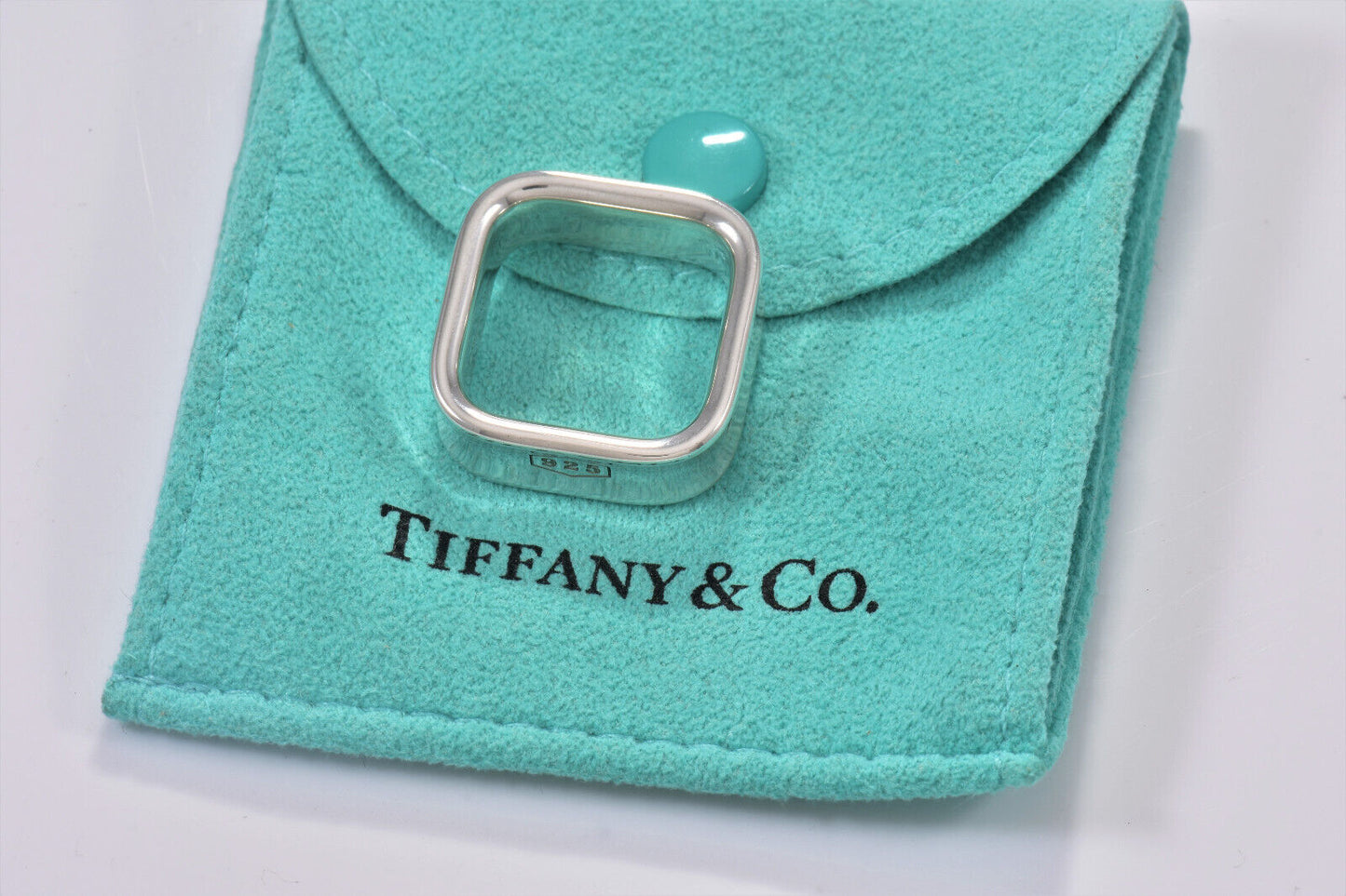 Tiffany & Co 1837 Sterling Silver Square Wide Band Ring Size 4.5 and Pouch Rare