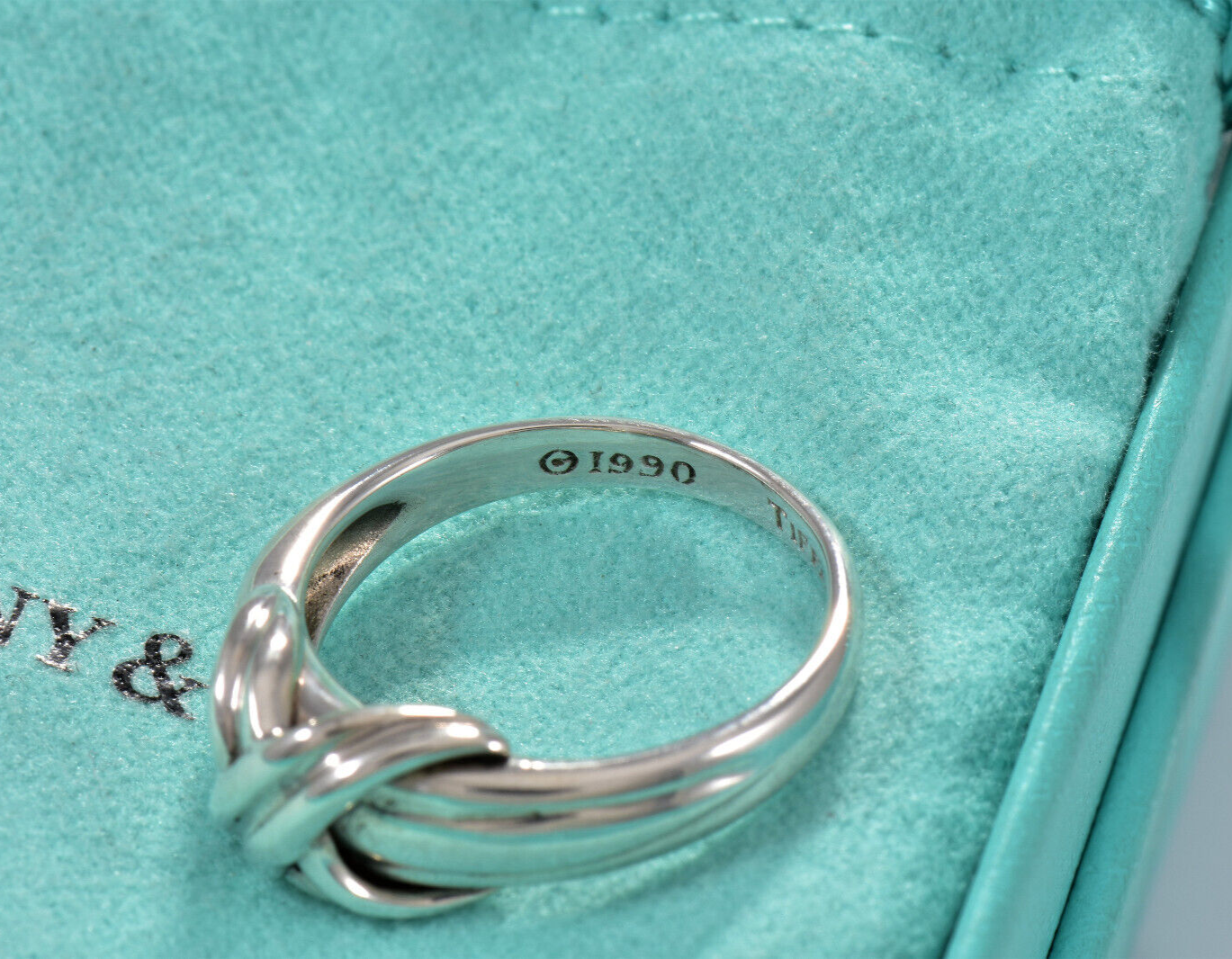 Vintage 1990 Tiffany & Co Silver Signature X Rope Band Ring Size 6 in Pouch Rare