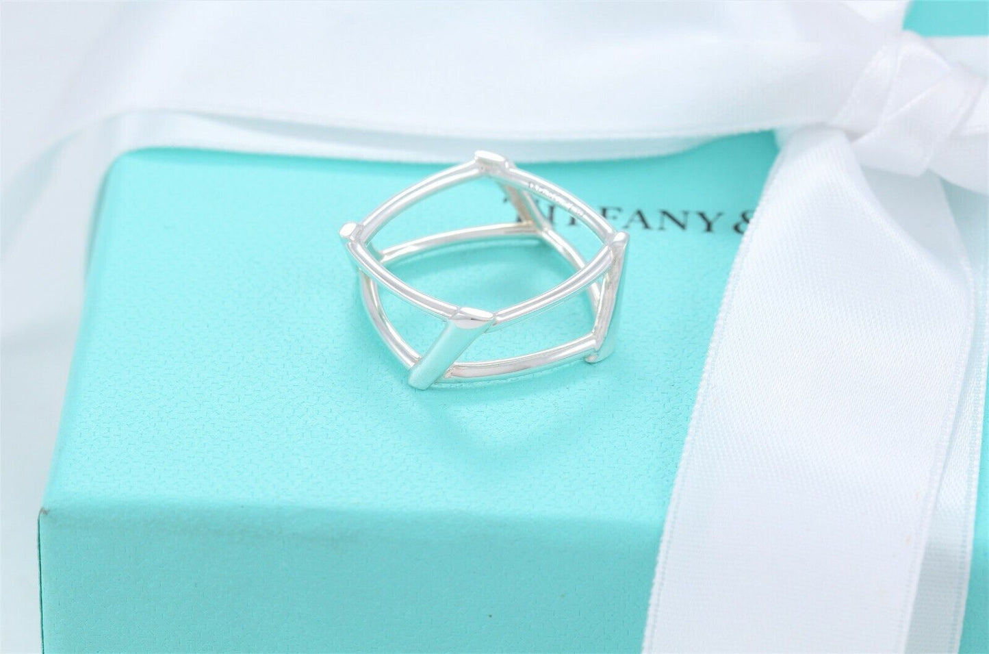 Tiffany & Co Frank Gehry Sterling Silver Open Torque Square Ring Size 6.5 Rare