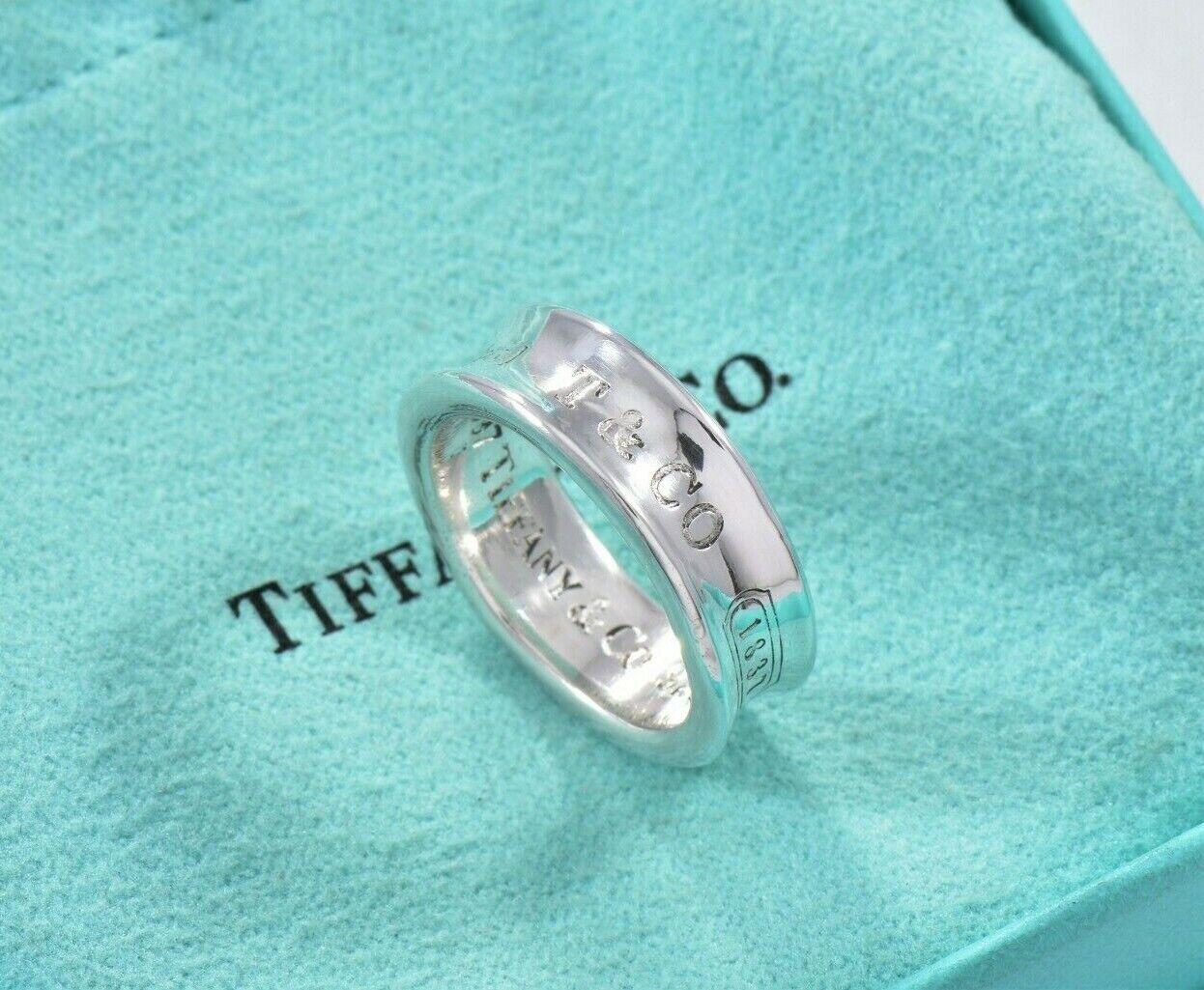 Vintage 1997 Tiffany & Co Sterling Silver 1837 Band Size 7 Ring in Pouch Mens