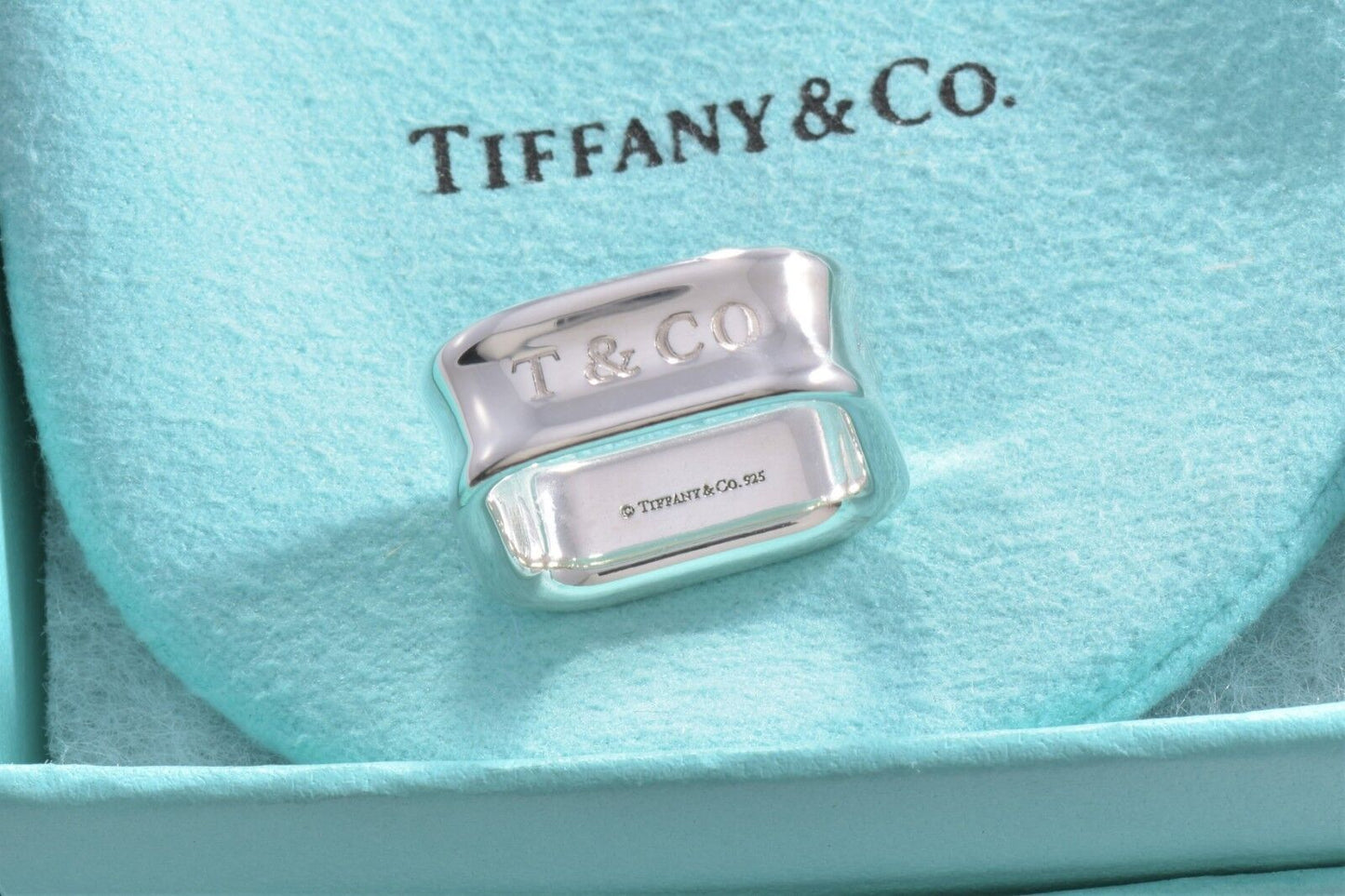 Tiffany & Co 1837 Sterling Silver Square Wide Band Ring Size 5 in Pouch Rare