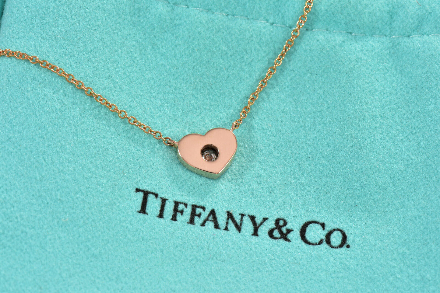 Tiffany & Co 18K Rose Gold Diamond Paloma Picasso Heart Pendant 16" Necklace