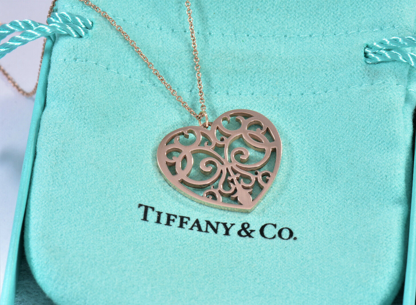 Tiffany & Co Rubedo Gold Metal Enchant Scroll 1" Large Heart 20" Necklace in Box