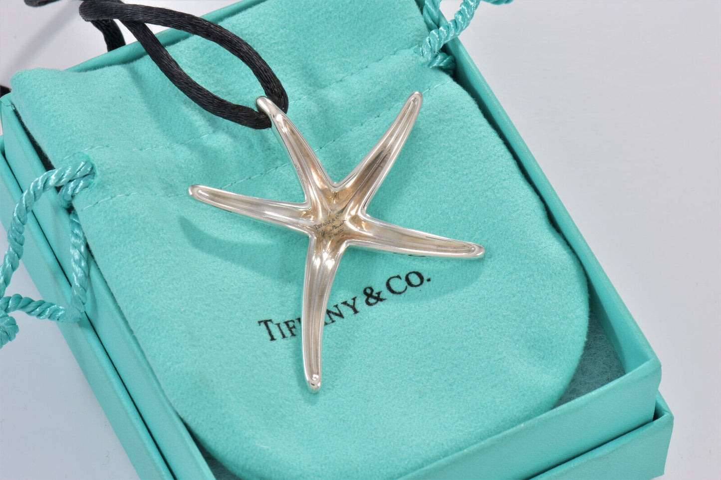 Tiffany & Co Silver Elsa Peretti Huge Starfish Pendant 26" Large Cord Necklace