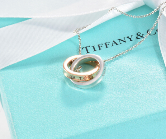 Tiffany & Co 18K Rose Gold Silver 1837 Interlocking Circles Pendant 16" Necklace