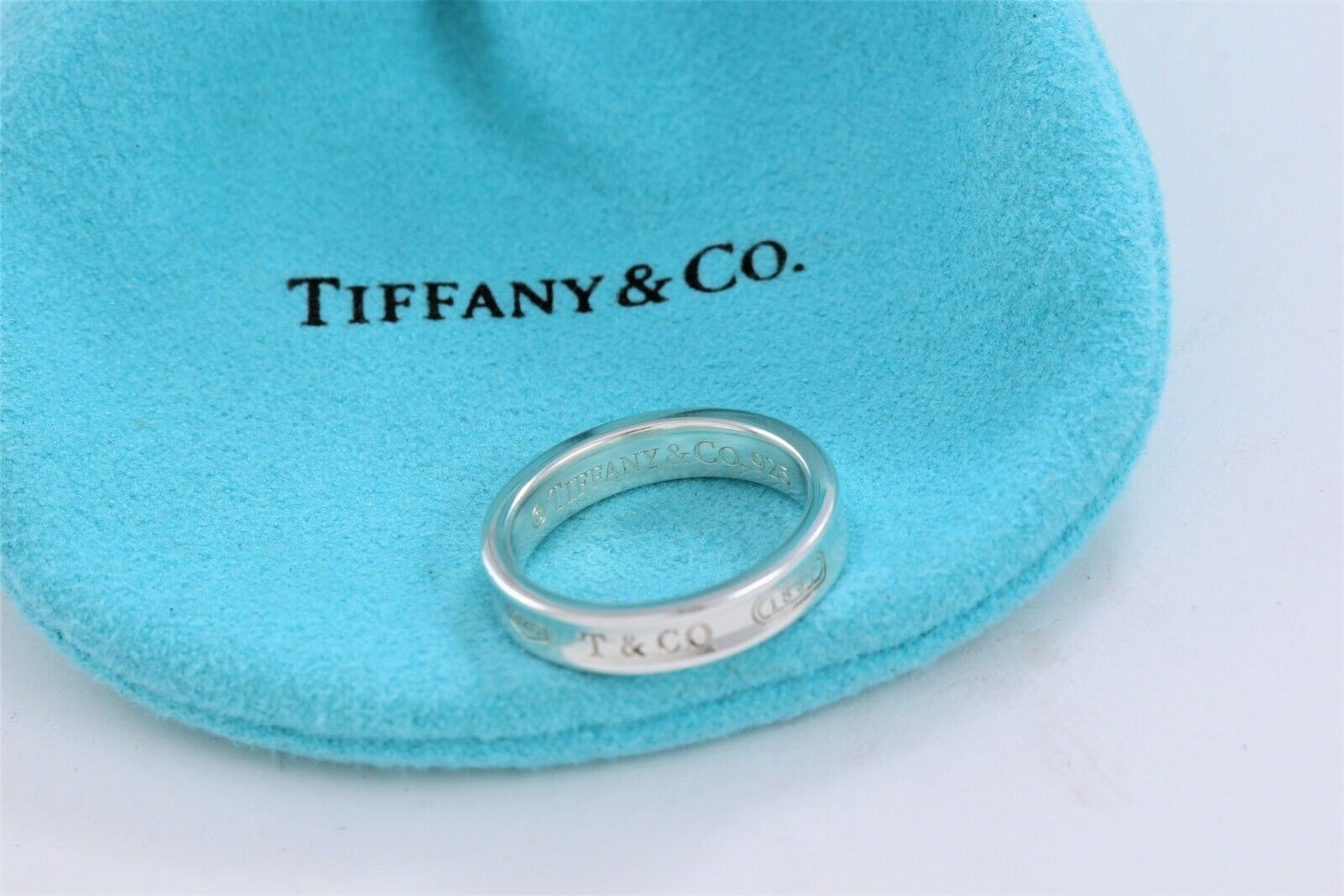 Tiffany & Co Silver 1837 Narrow Band Stack Ring Size 7 in Box Pouch Mens