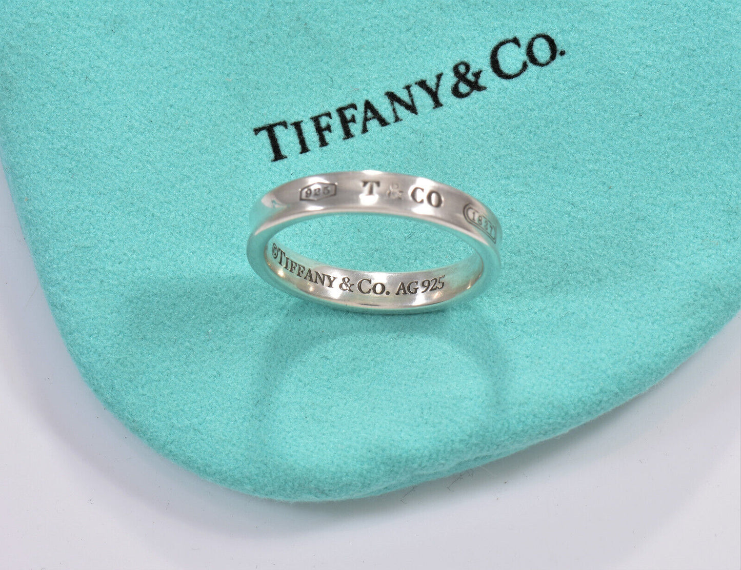 Tiffany & Co Silver 1837 Narrow Band Stack Ring Size 5 in Pouch Unisex Mens Love