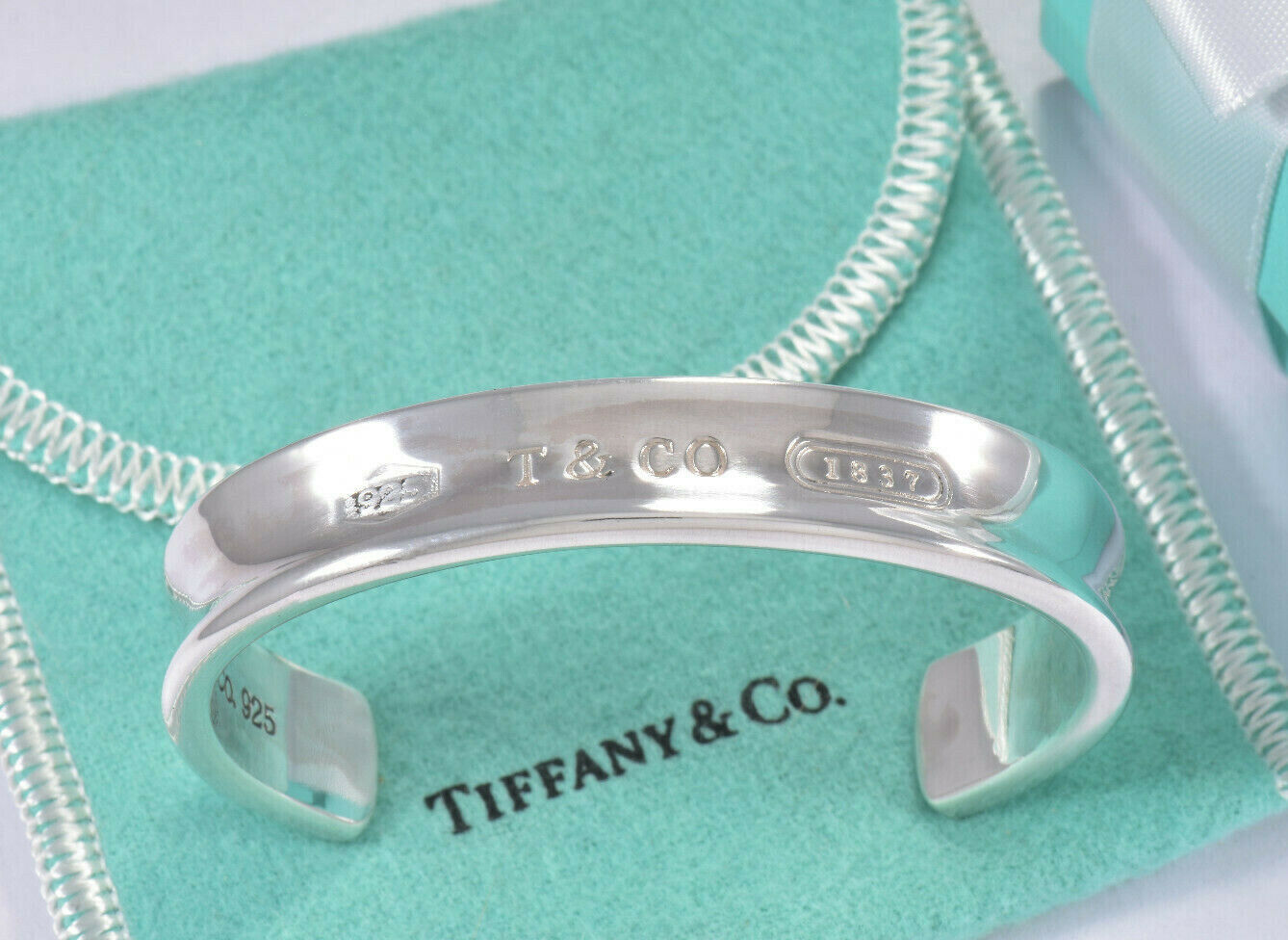 Tiffany & Co Sterling Silver 12mm Wide 1837 Cuff 7" Bracelet & BOX POUCH Unisex