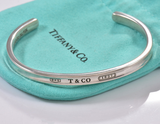 Tiffany & Co Sterling Silver 1837 Narrow Cuff 6.5" Bracelet in Pouch Rare Lovely