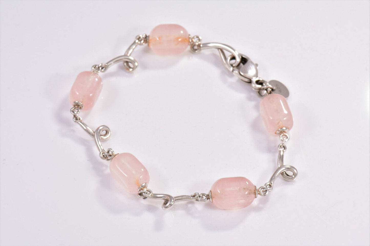 Tiffany & Co Silver Pink Rose Quartz Bead 7.25" Bracelet Twist Link & Pouch Rare