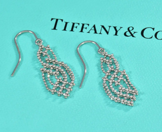 Tiffany & Co 18K White Gold Chandelier Fringe Hook Earrings Dangle Gatsby in Box