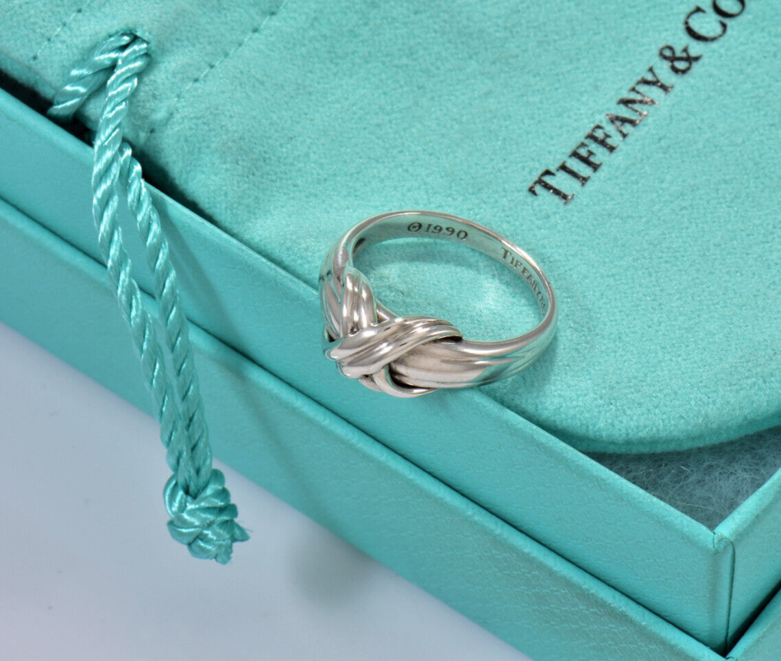 Vintage 1990 Tiffany & Co Silver Signature X Rope Band Ring Size 6 in Pouch Rare