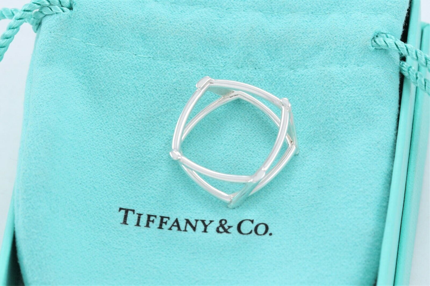 Tiffany & Co Frank Gehry Sterling Silver Open Torque Square Ring Size 6.5 Rare