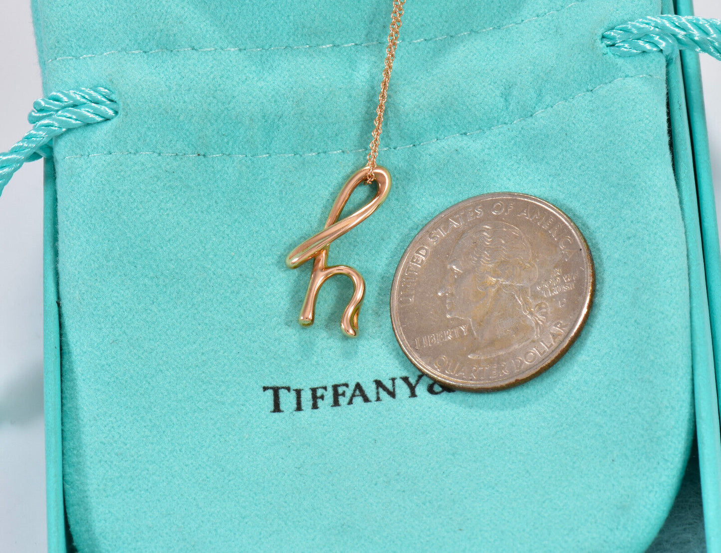 Tiffany & Co 18K Rose Gold Elsa Peretti Letter H Pendant 16.25" Necklace in Box