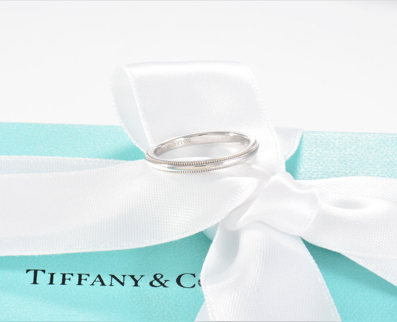 Tiffany & Co Together Platinum 2mm Milgrain Band Ring Size 4.5 in Box Pouch Love