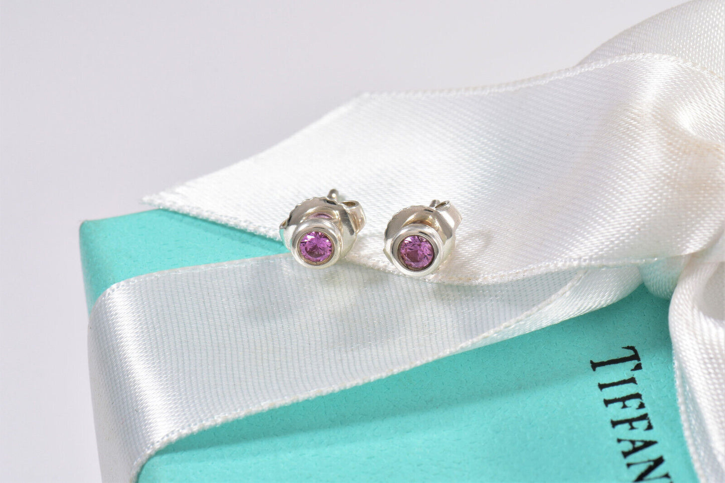 Tiffany & Co Silver Elsa Peretti Pink Sapphire Color By Yard Stud Earrings Boxed