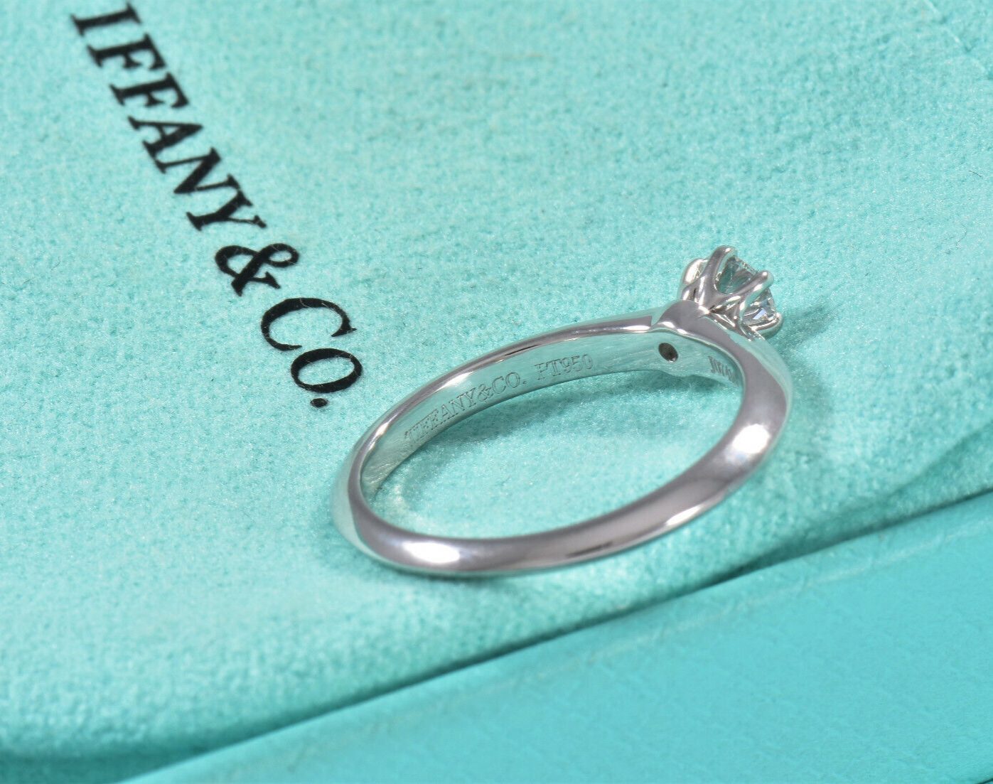 Tiffany & Co Platinum .22 ct Round Solitaire Diamond Ring Size 5 in Box Pouch