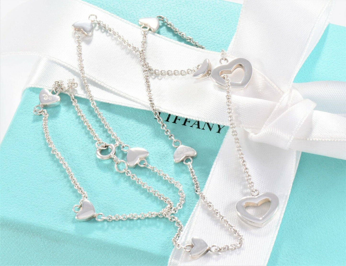 Tiffany & Co Silver Heart Lariat Drop Dangle Necklace in Box Pouch Rare Dangling