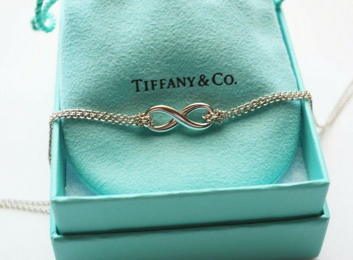 Tiffany & Co Sterling Silver Infinity Pendant 16.25" Double Chain Necklace Only