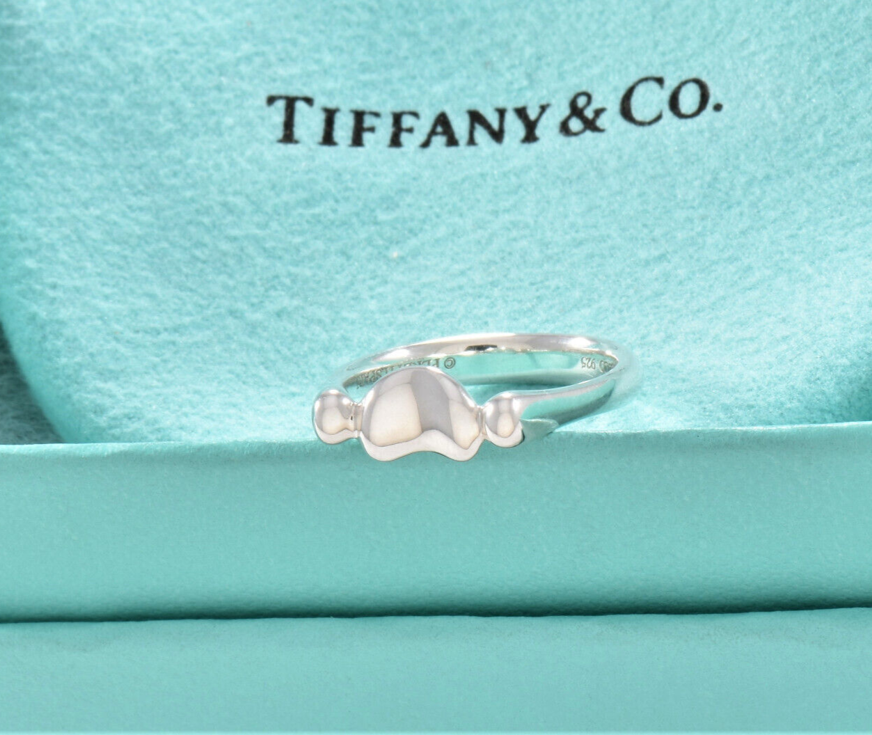 Tiffany & Co Sterling Silver Elsa Peretti Bean Ring Mini Size 6 Box Pouch Lovely