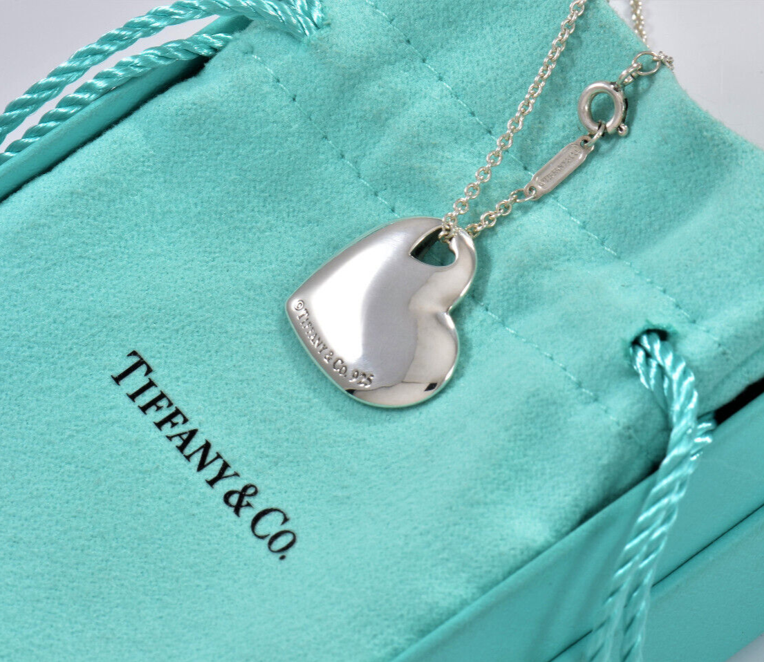 Tiffany & Co Silver Stencil Two Heart Cut Out Love Pendant Necklace 17” in Box