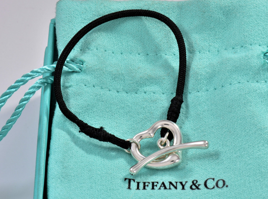 Tiffany & Co Silver Elsa Peretti Open Heart Silk Toggle Small 5.75" Bracelet