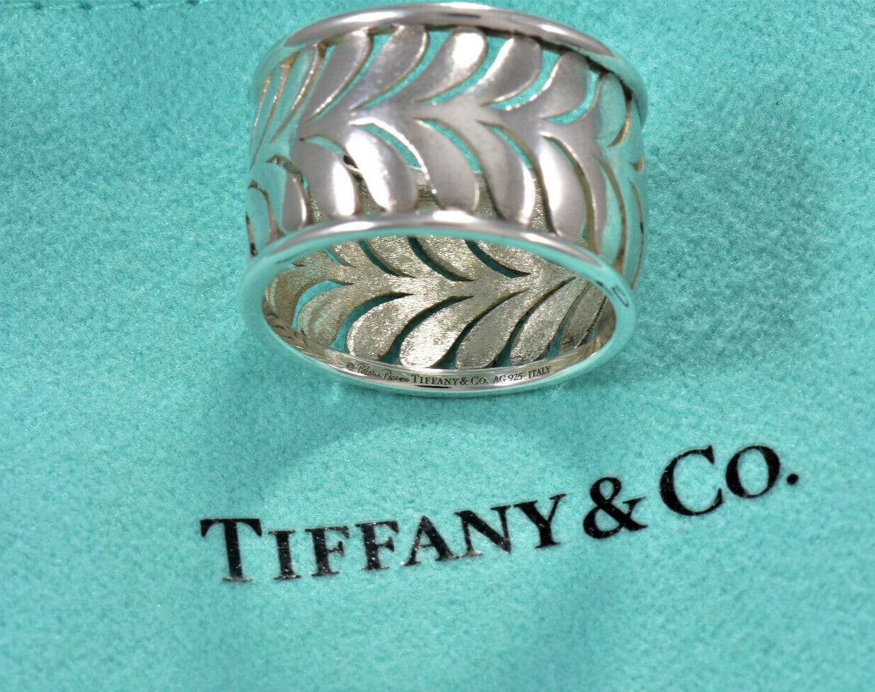 Tiffany & Co Silver Paloma Picasso Villa Palm Leaf Wide Ring Size 6 Band Branch