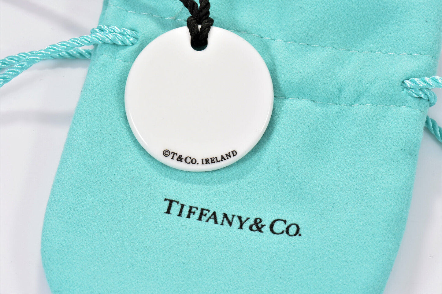 Tiffany & Co Silver White Bone NY Address Notes Round Circle Pendant Necklace