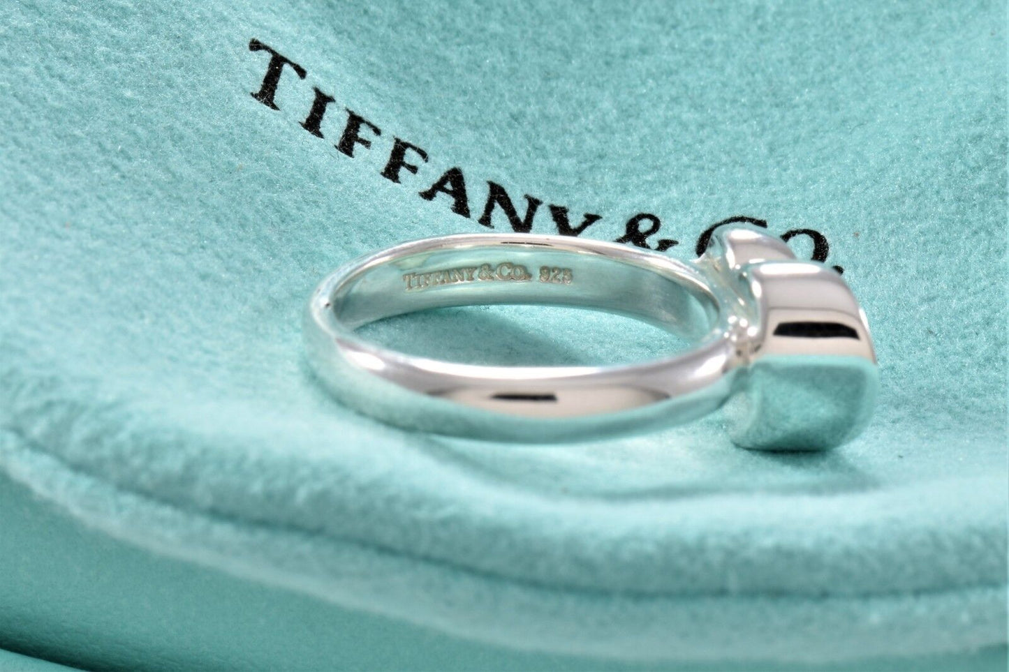 Tiffany & Co Silver Paloma Picasso Diamond Modern Heart Love Ring Size 6 & Pouch