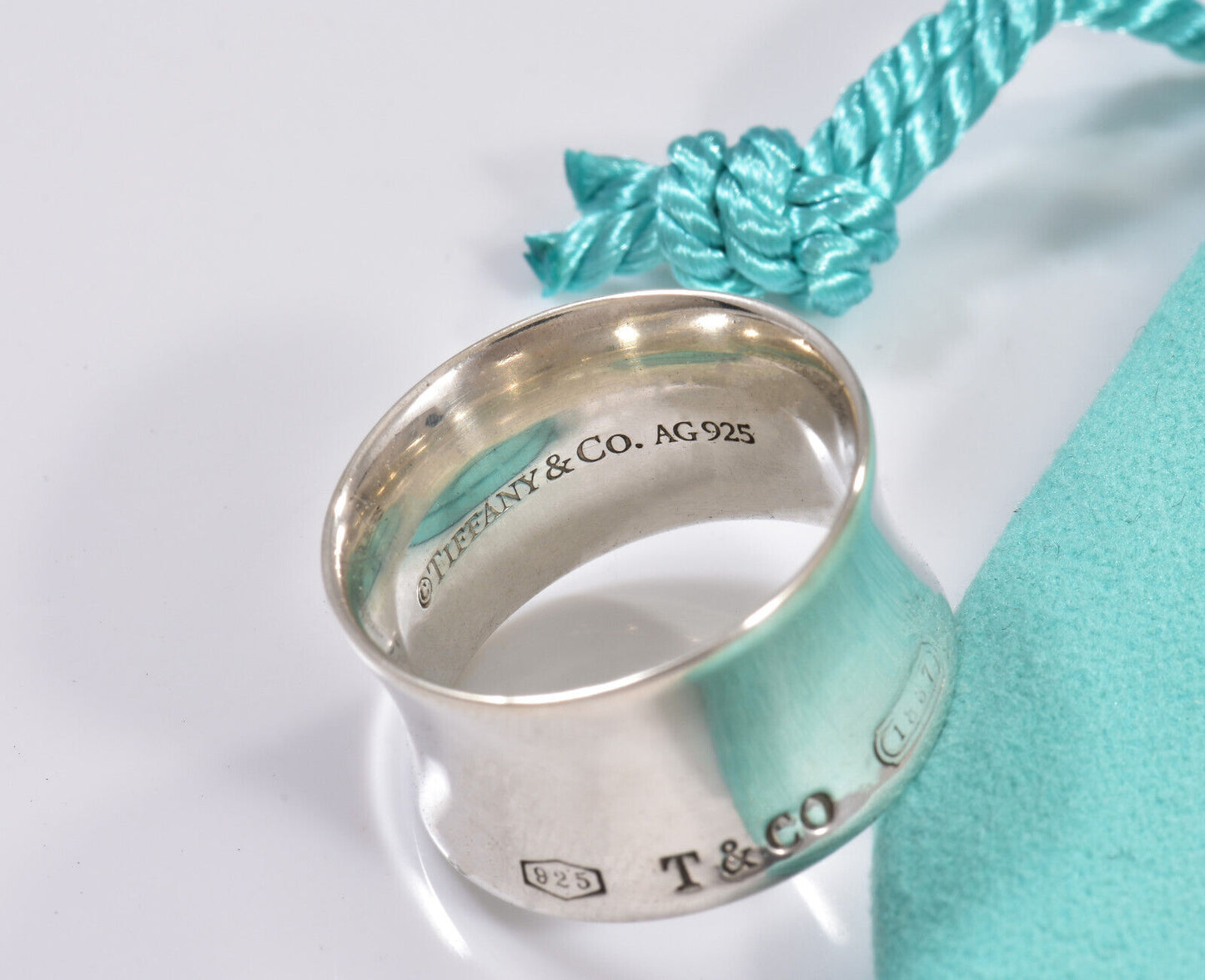 Tiffany & Co Silver 1837 Wide Concave Band Size 6.5 Ring & Pouch Unisex