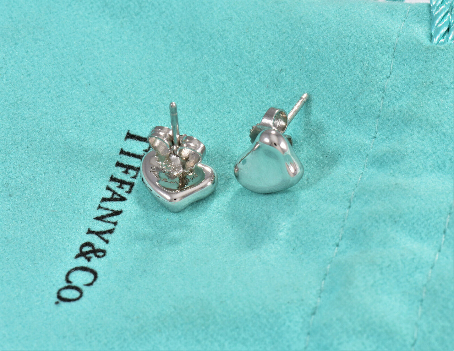 Tiffany & Co Platinum Elsa Peretti Full Heart Stud Earrings in Box Pouch Rare