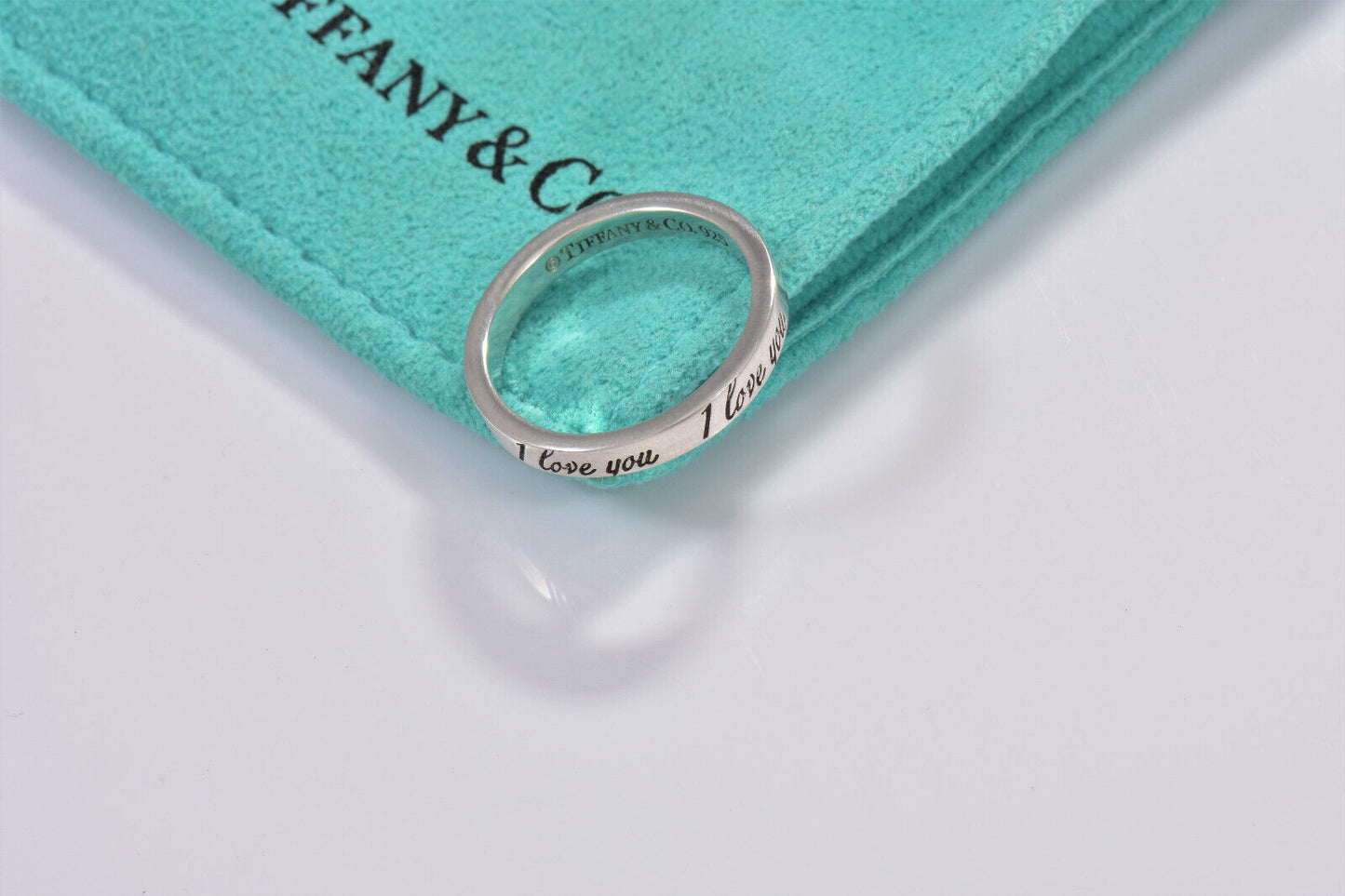 Tiffany & Co Sterling Silver I Love You Notes Narrow Band Ring Size 8.5 in Pouch