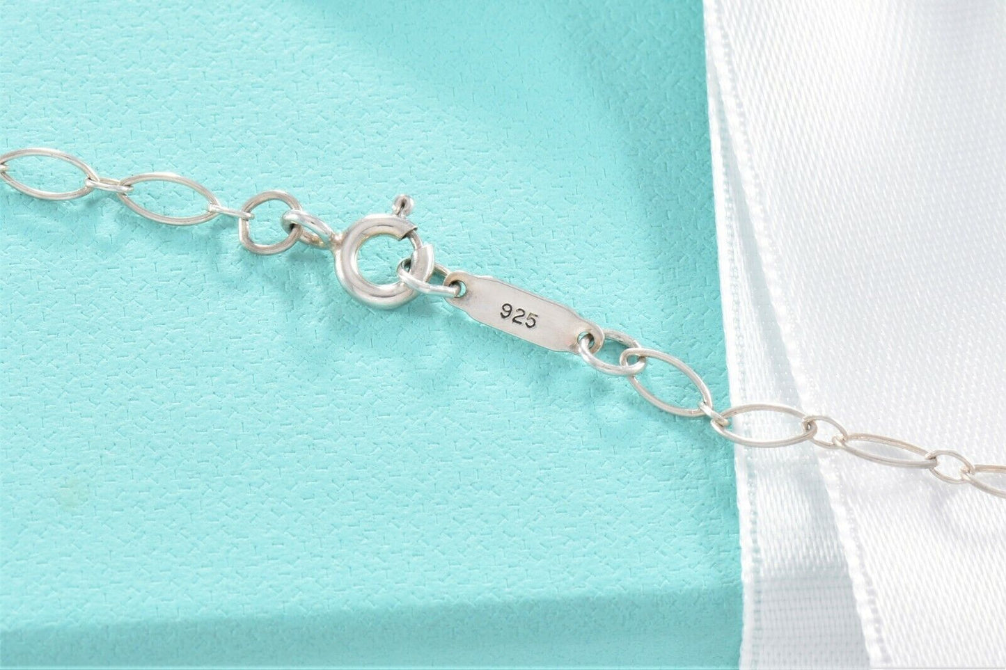 Tiffany & Co Silver Large 2" Heart Key Charm Pendant 18" Oval Chain Necklace