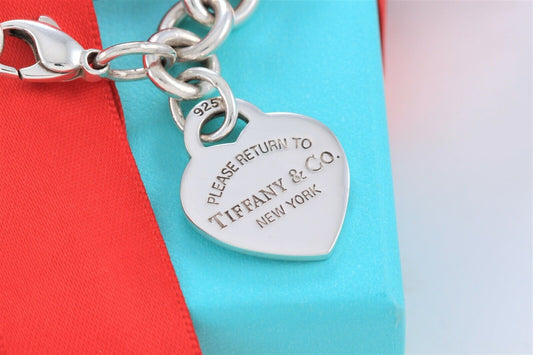 Please Return to Tiffany & Co Heart Tag 8" Charm Chain Link Bracelet Box Pouch