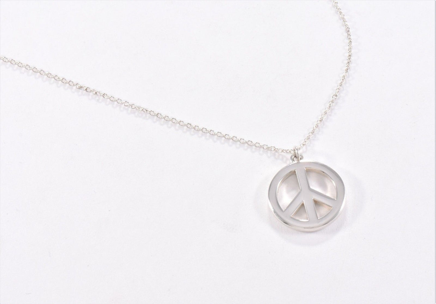 Tiffany & Co Sterling Silver Peace Love Charm Pendant 17.75" Necklace Box Pouch