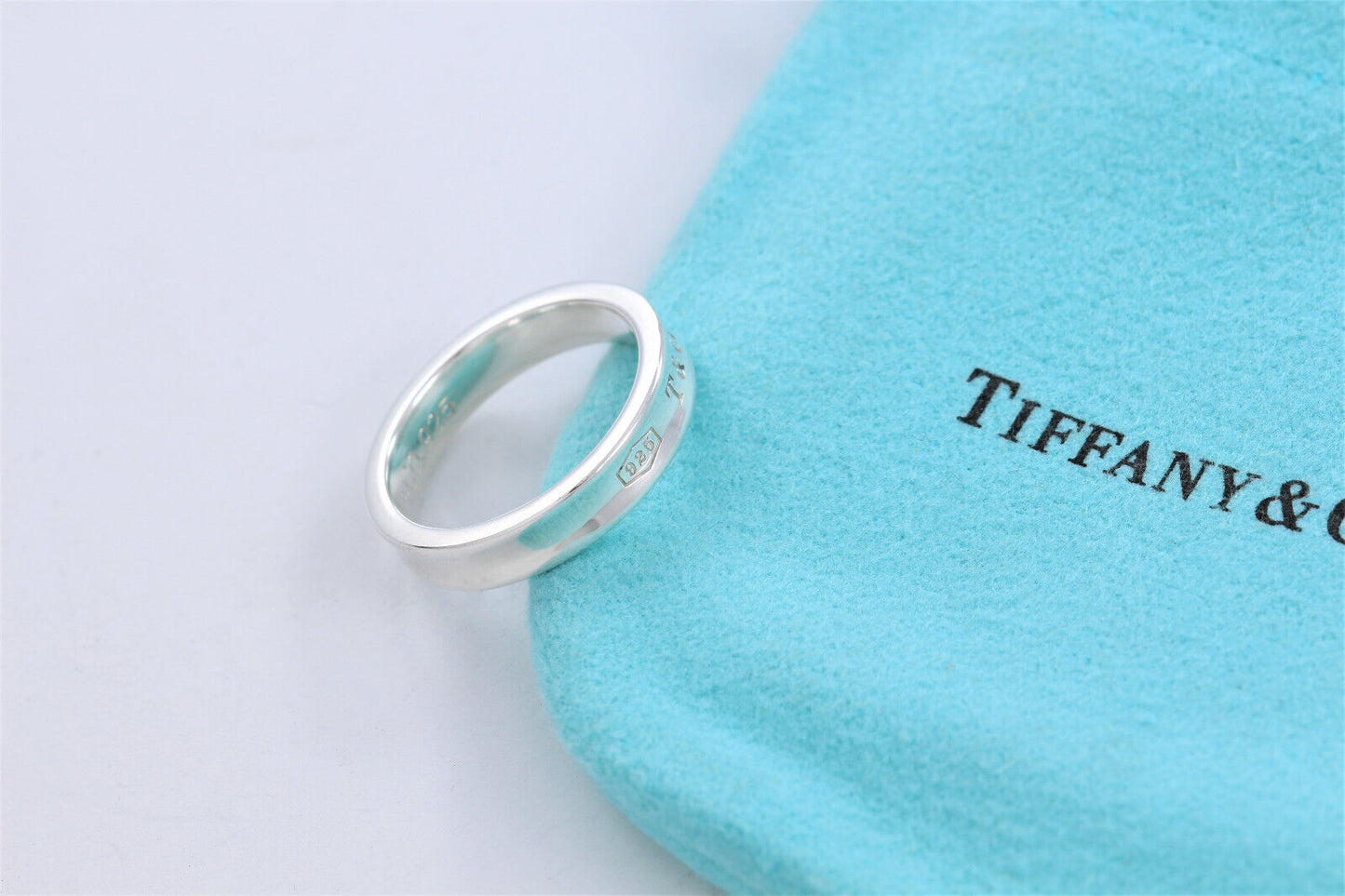 Tiffany & Co Silver 1837 Narrow Band Stack Ring Size 5.5 in Pouch Unisex Mens