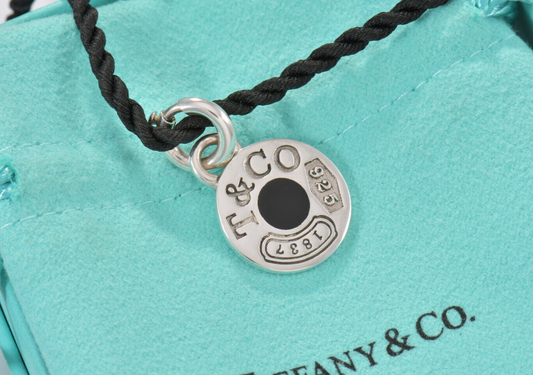 Tiffany & Co Silver Black Enamel 1837 Circle Charm Pendant 30.5" Rope Necklace