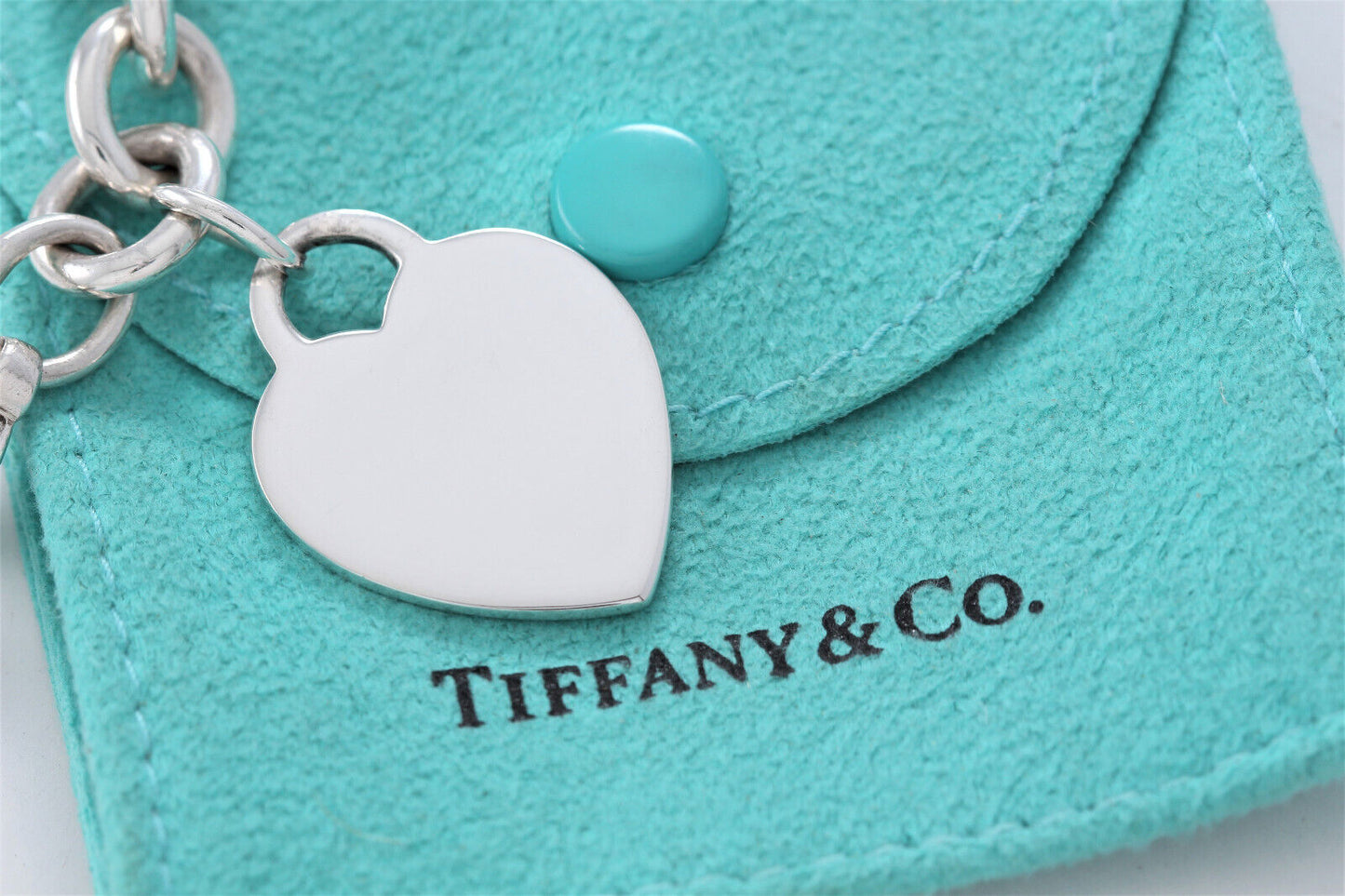 Tiffany & Co Silver Blank Engraveable Heart Tag Charm Bracelet 8" Chain Link