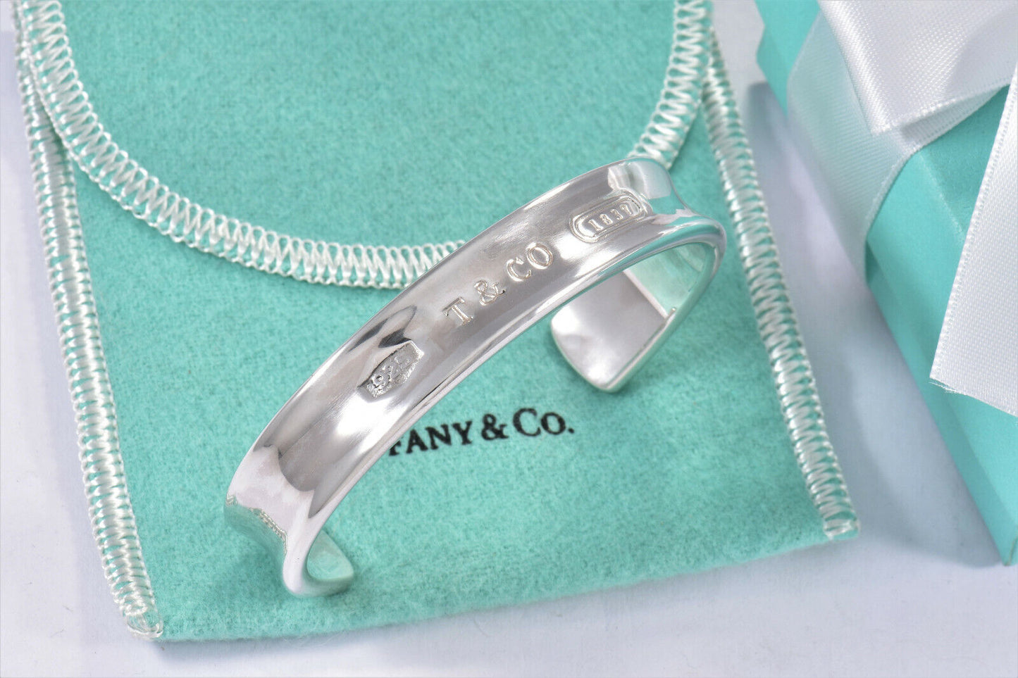 Tiffany & Co Sterling Silver 12mm Wide 1837 Cuff 7" Bracelet & BOX POUCH Unisex