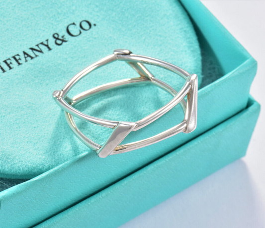 Tiffany & Co Frank Gehry Sterling Silver Open Torque Square Ring Size 7.5 Rare