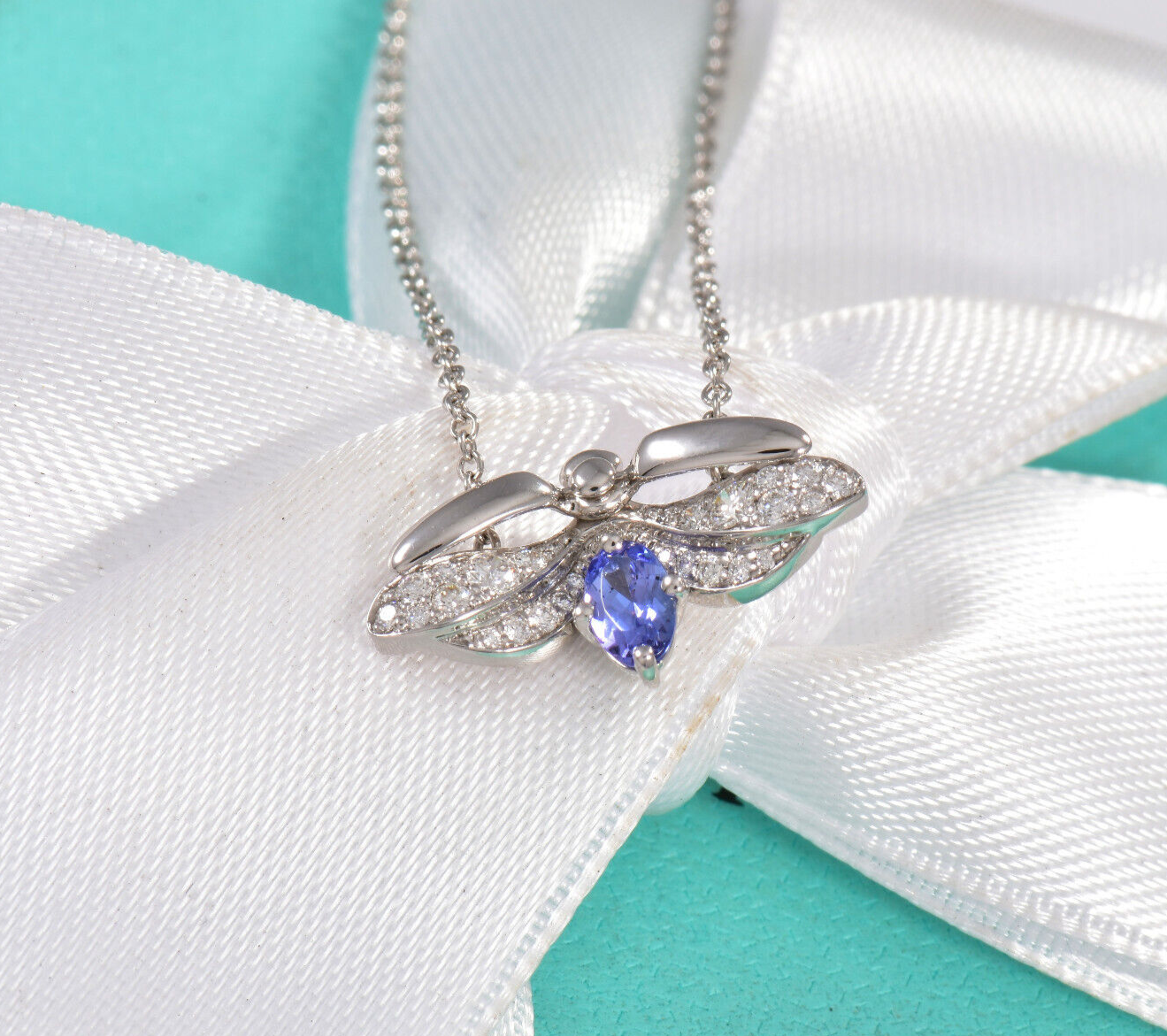 Tiffany & Co Diamond Tanzanite Platinum Paper Flowers Firefly Pendant Necklace