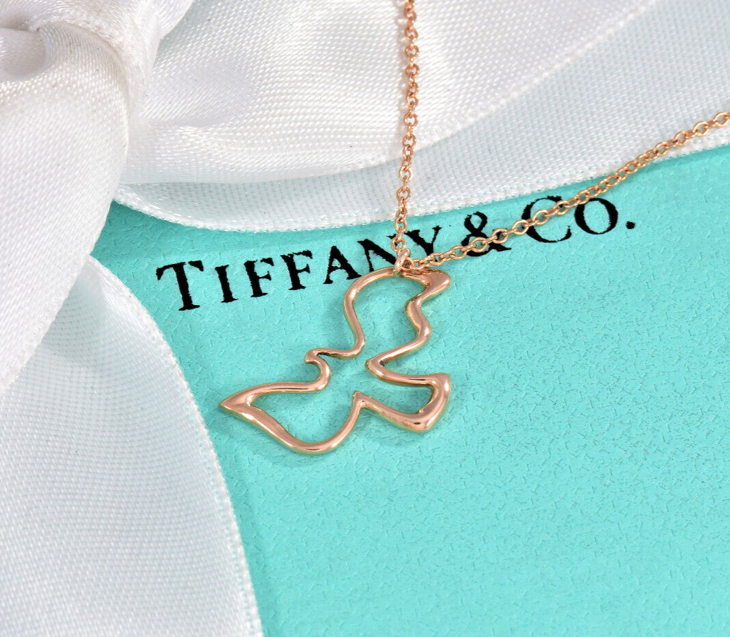 Tiffany & Co 18K Rose Gold Paloma Picasso Dove Pendant 16" Necklace in Box Pouch