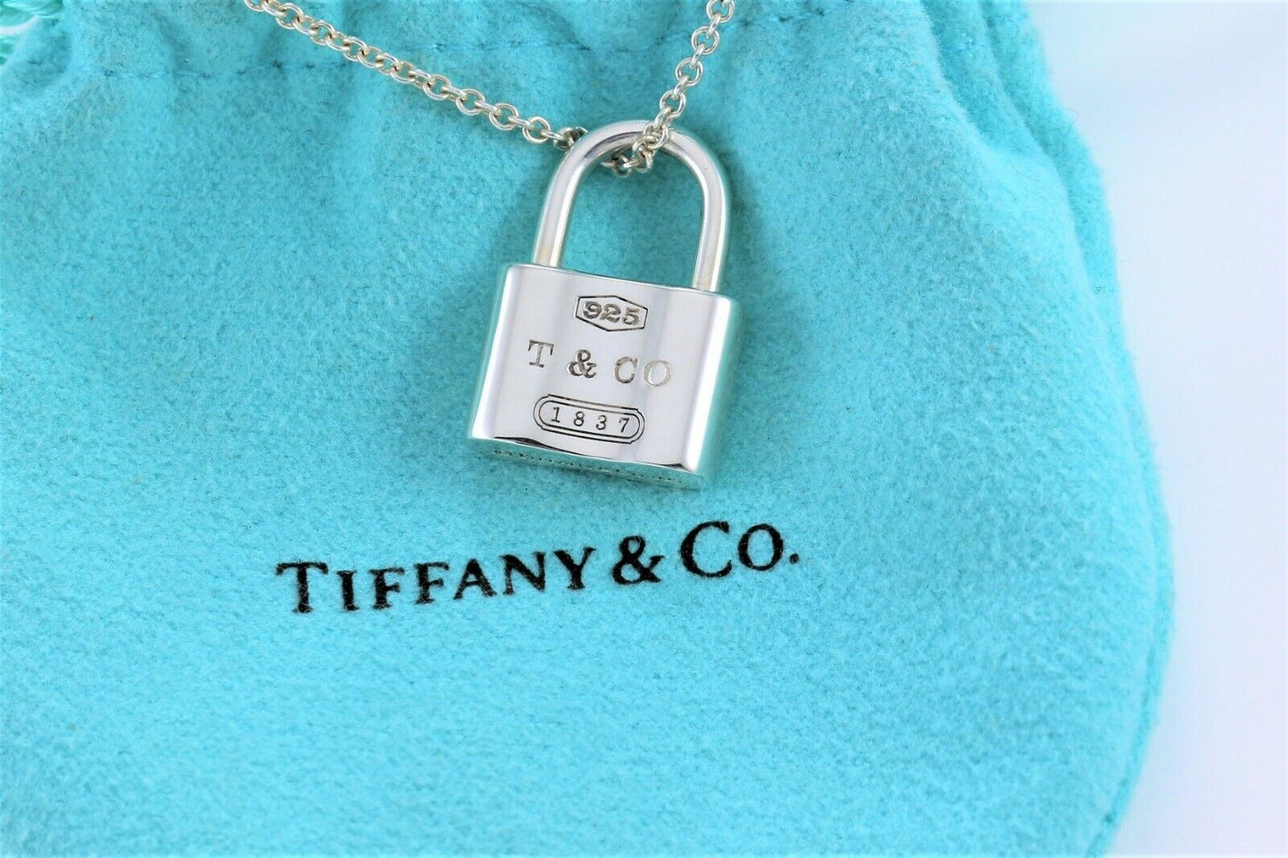 Tiffany & Co Sterling Silver 1837 Padlock Pendant Necklace & Pouch Icon Pad Lock