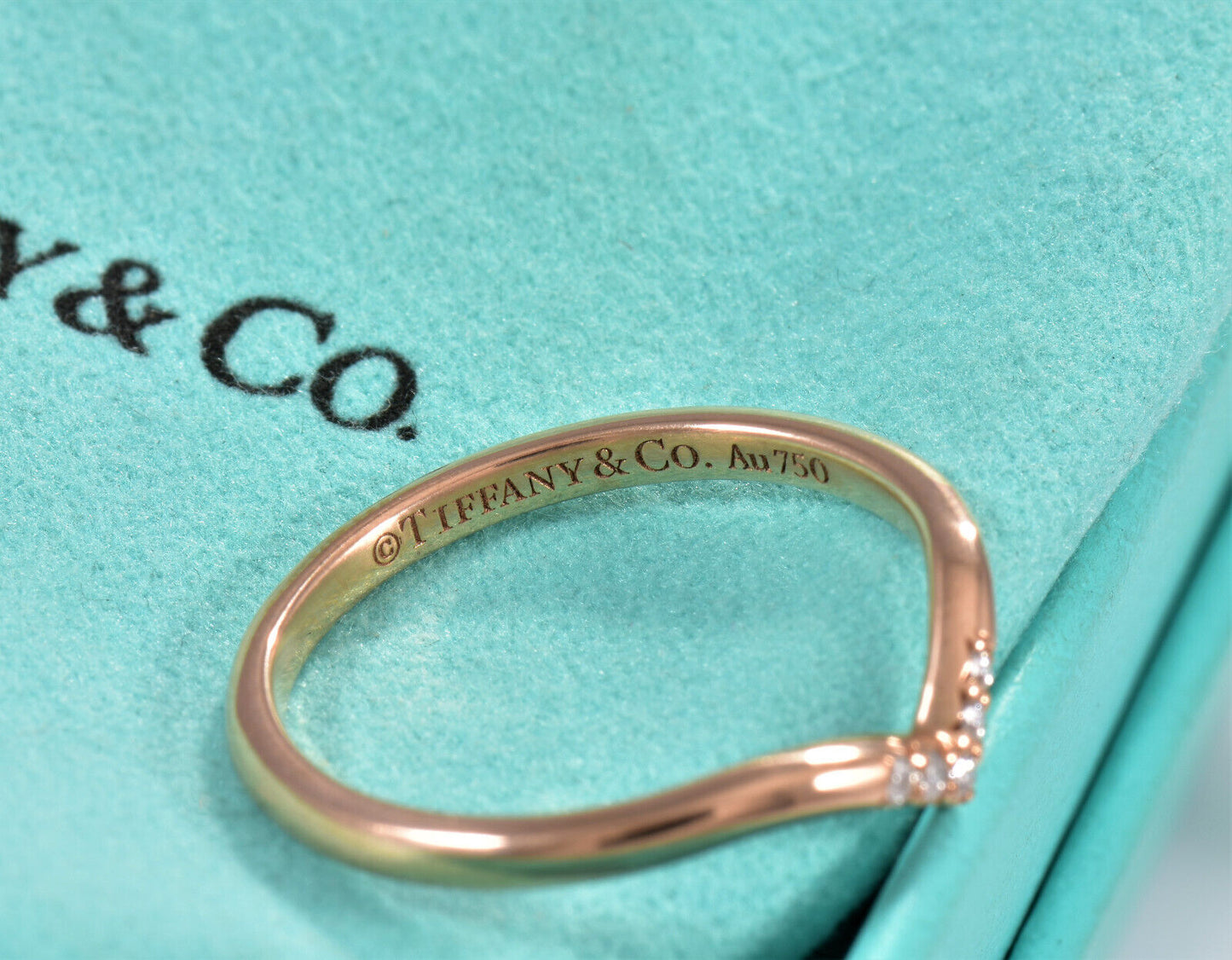 Tiffany & Co Diamond Rose Gold Soleste V Ring Size 7.5 in Box Pouch Lovely