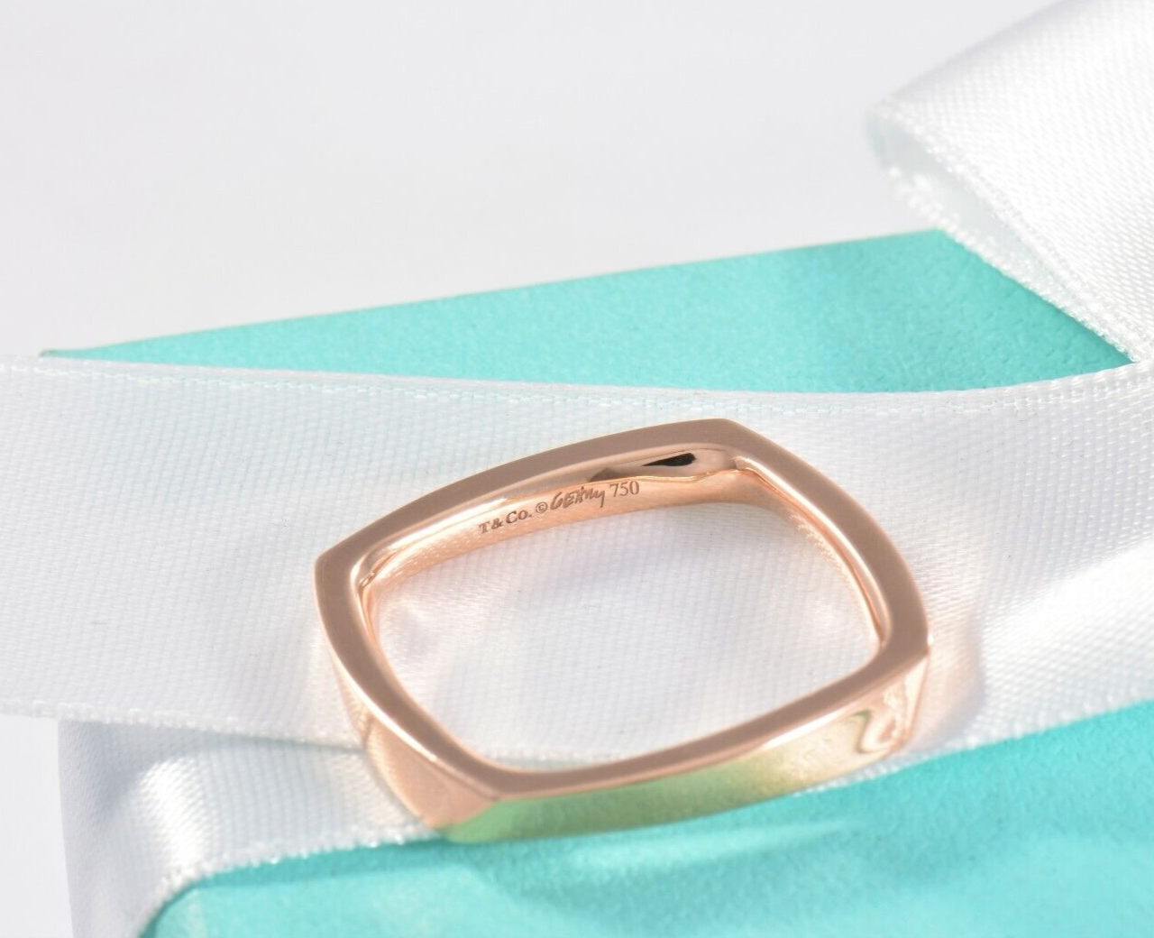 Tiffany & Co Frank Gehry 18K Rose Gold Torque Square Ring Size 5 Rare in Box