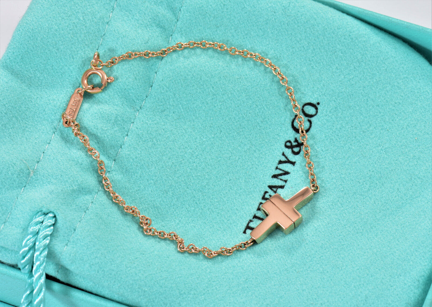 Tiffany & Co 18K Rose Gold T Square Single Chain 6.5" Bracelet in Box Rare Love