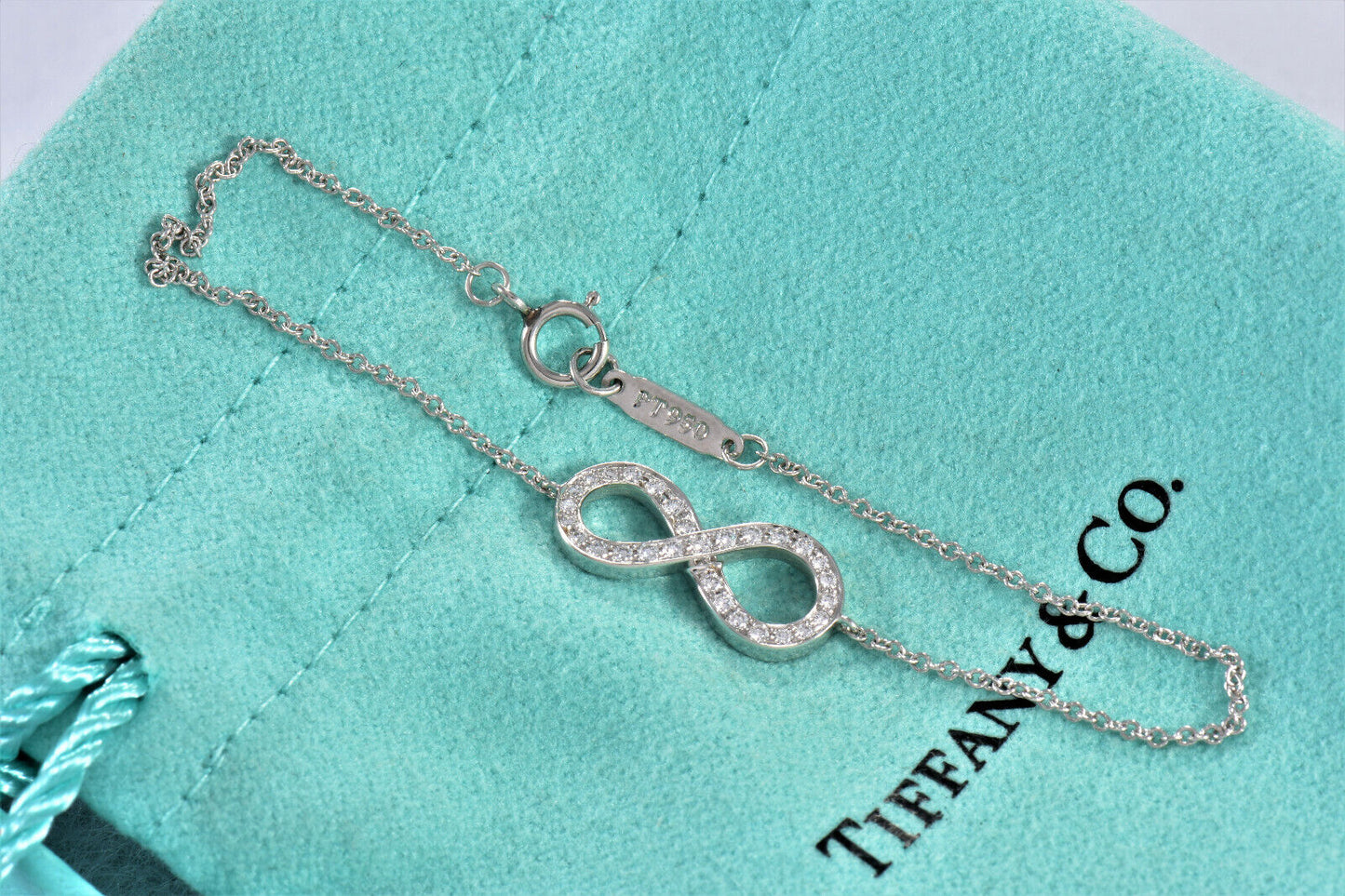 Tiffany & Co Platinum Diamond Infinity 6.5" Chain Bracelet in Box Pouch Rare