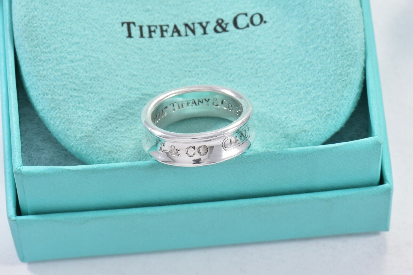 Vintage 1997 Tiffany & Co Sterling Silver 1837 Band Size 7 Ring in Pouch Mens