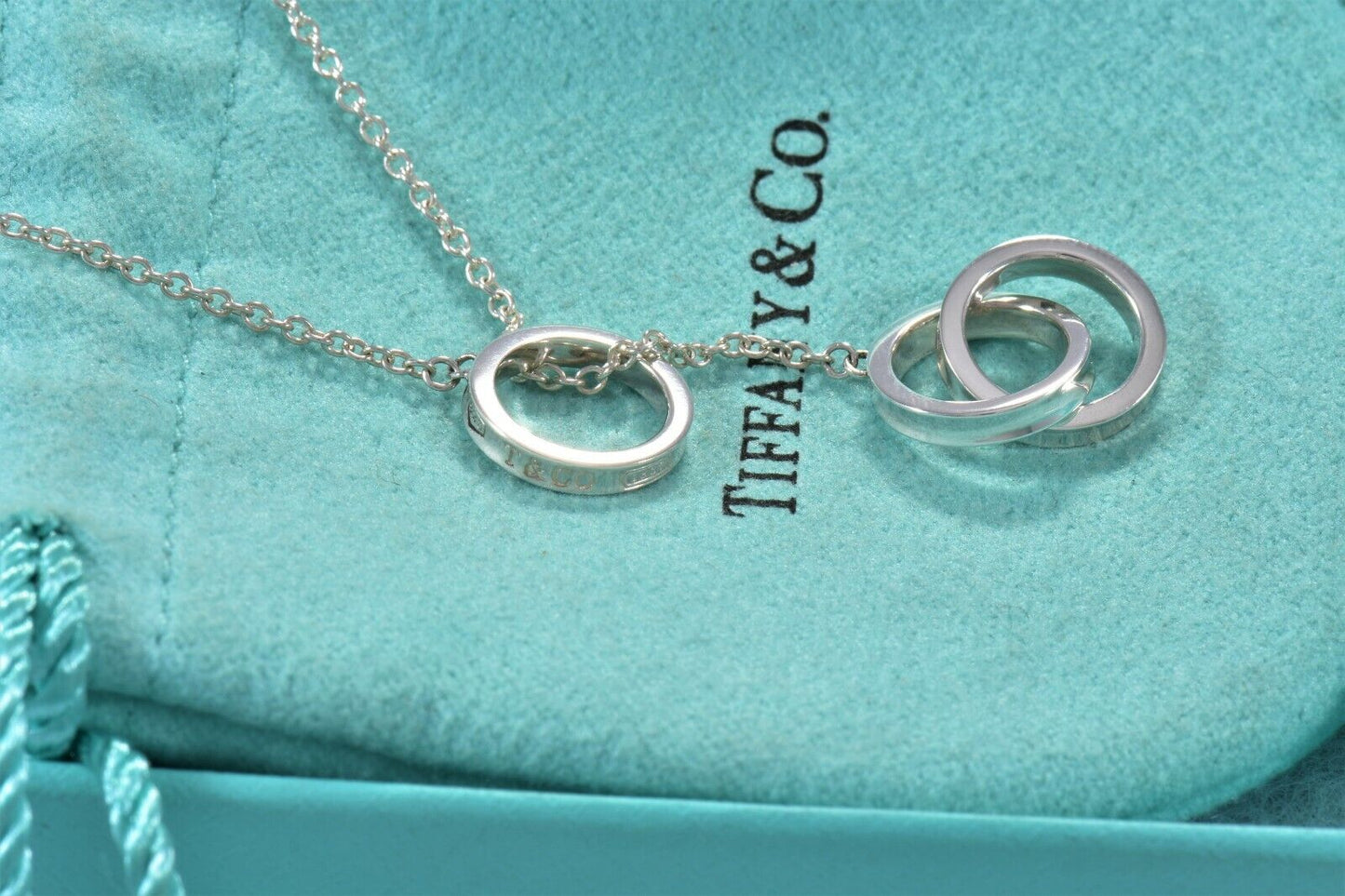 Tiffany & Co Silver 1837 Interlocking Circle Lariat 18" Dangle Necklace Dangling