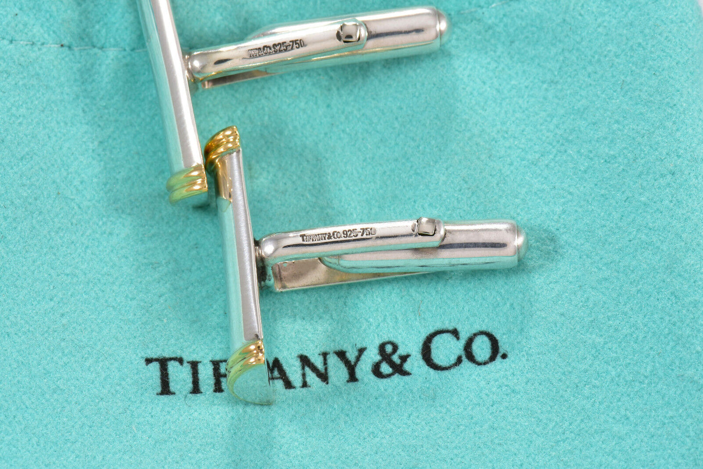 Tiffany & Co 18k Gold Silver Bar Coil Cufflinks in Pouch Mens Suit Pilot Rare